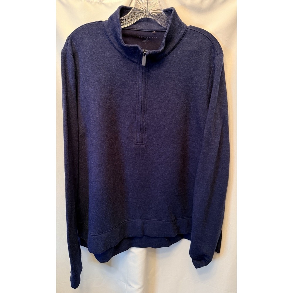 Travis Mathew Men's 2XL Blue Cloud‎ Quarter Zip Performance Sweatshirt Golf